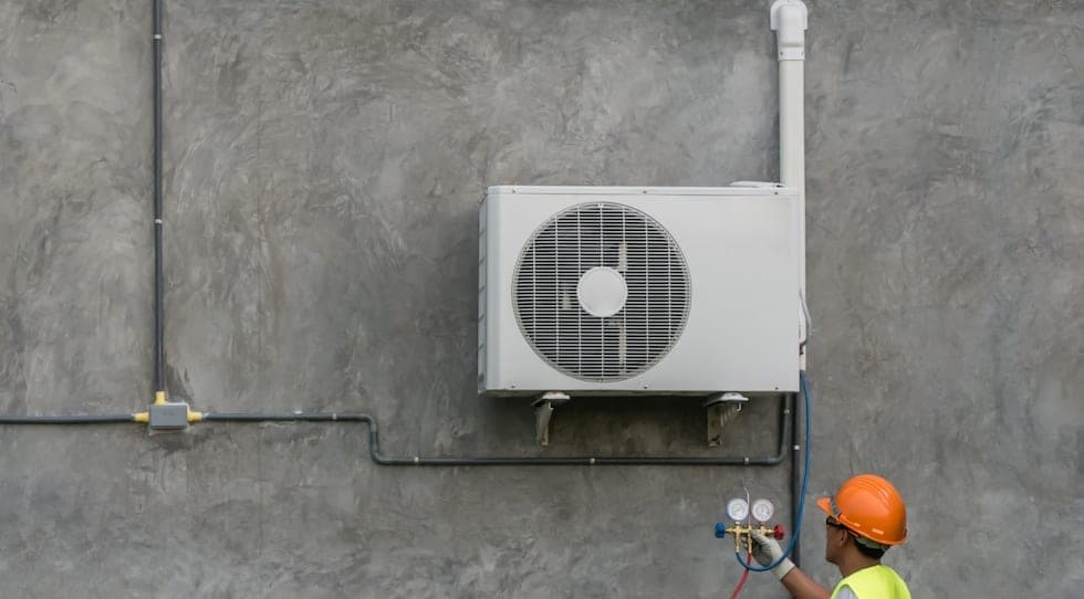 Facility technician performing service on a commercial VRF HVAC system